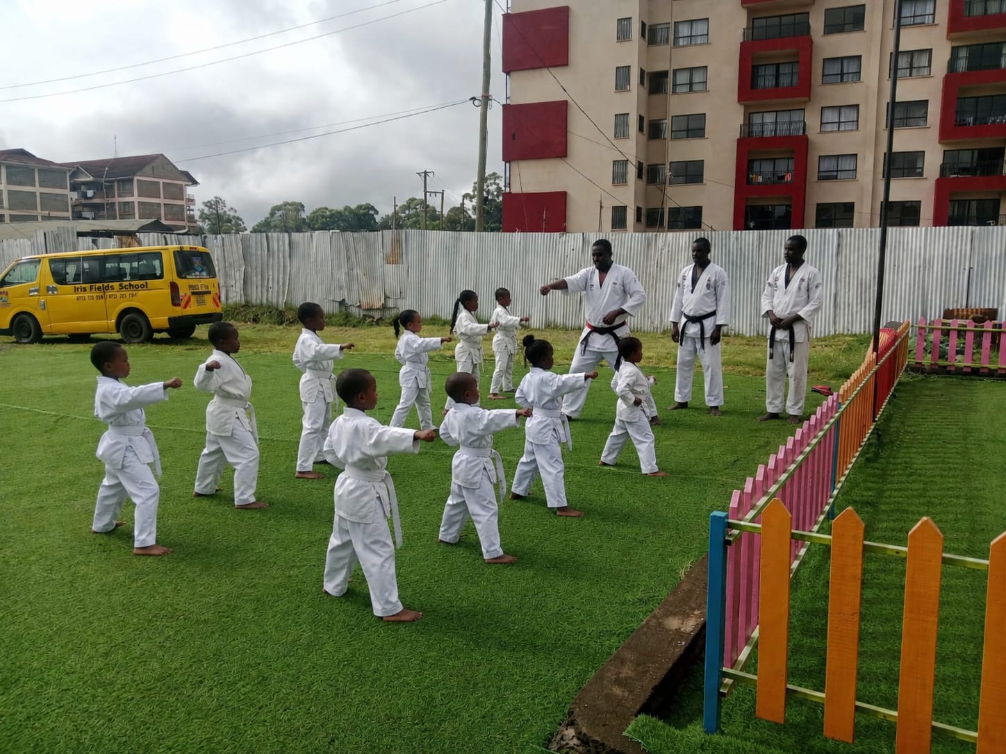 Children in karate class at Iris Fields School